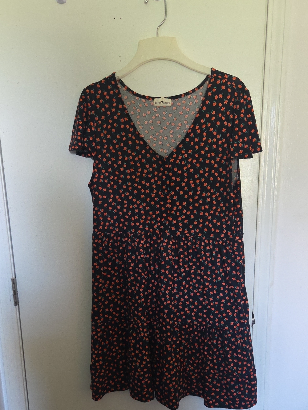 Derek Heart Black Dress with Coral Floral Print